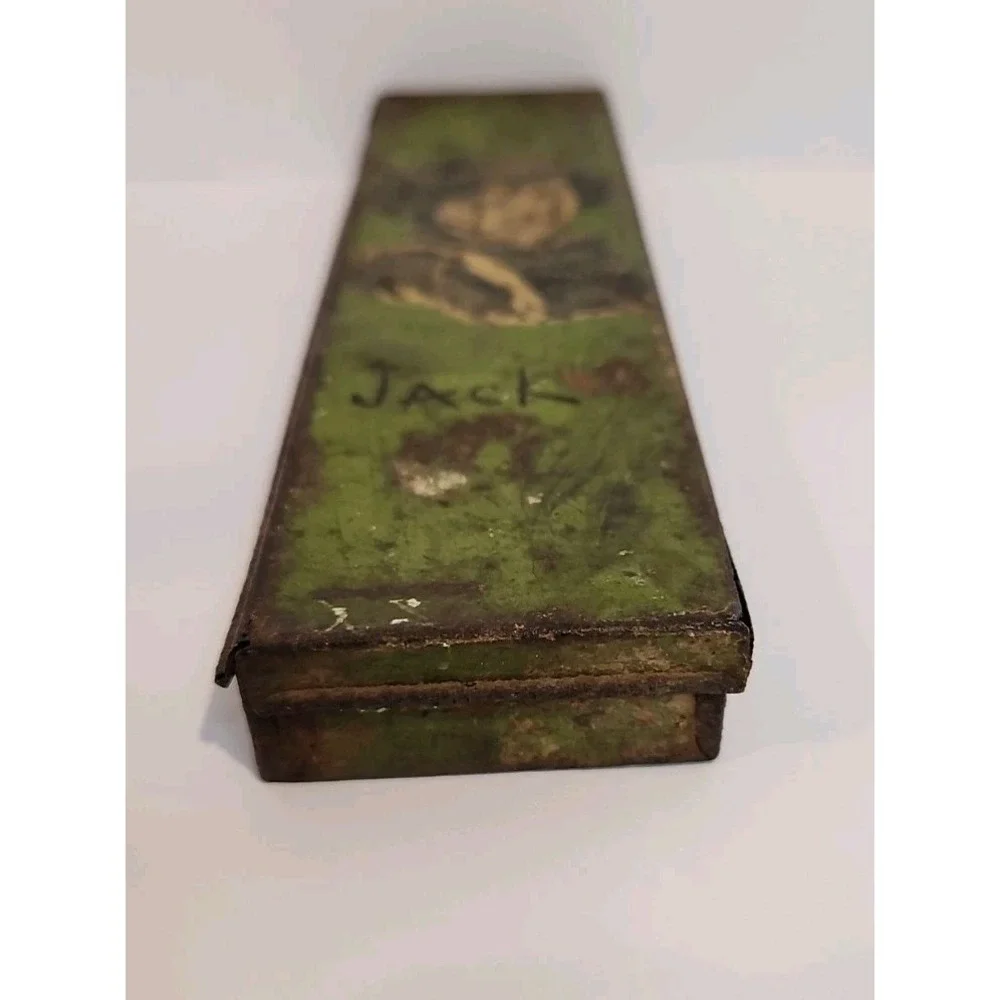 Antique 1920s Wallace Pencil Co Tin Metal Jackie Coogan Pencil Box Case W/ Pen